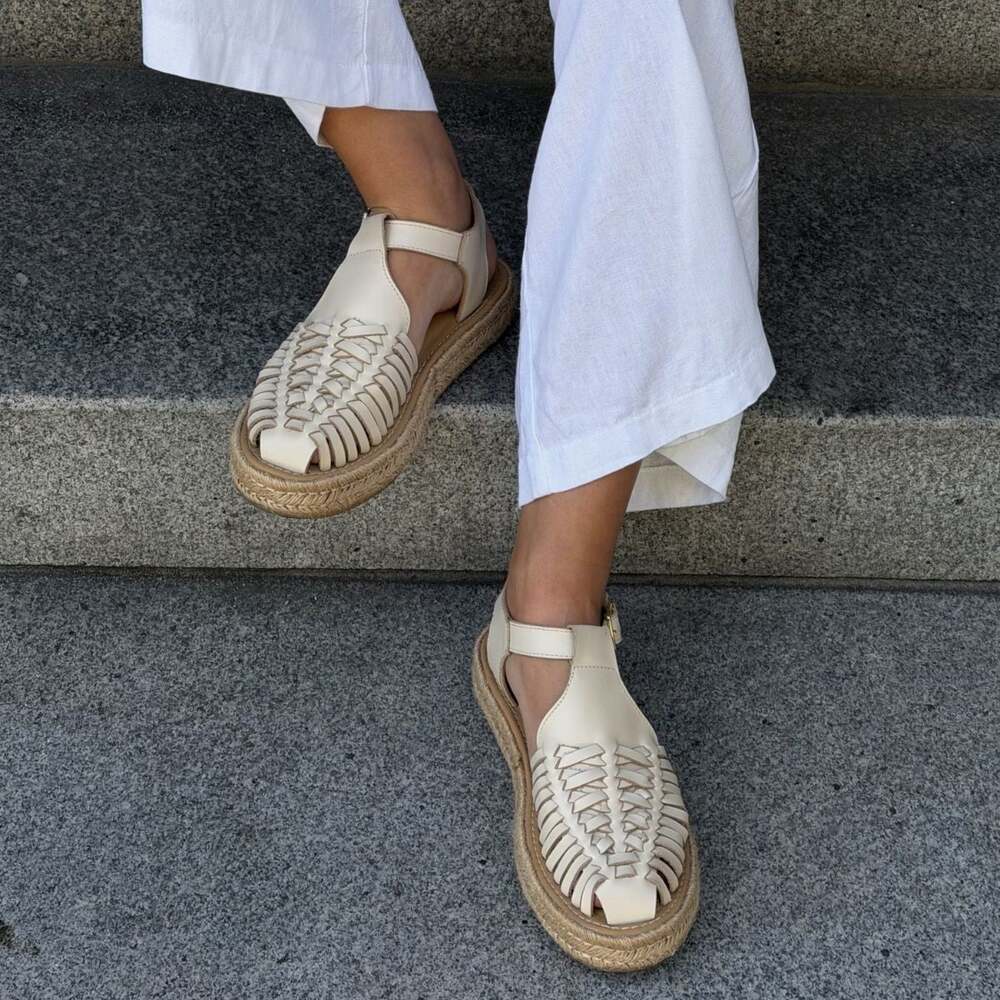 NISOLO Haurache T-Strap Espadrille Sandal Size 9.5 Bone Clean Girl Vacation